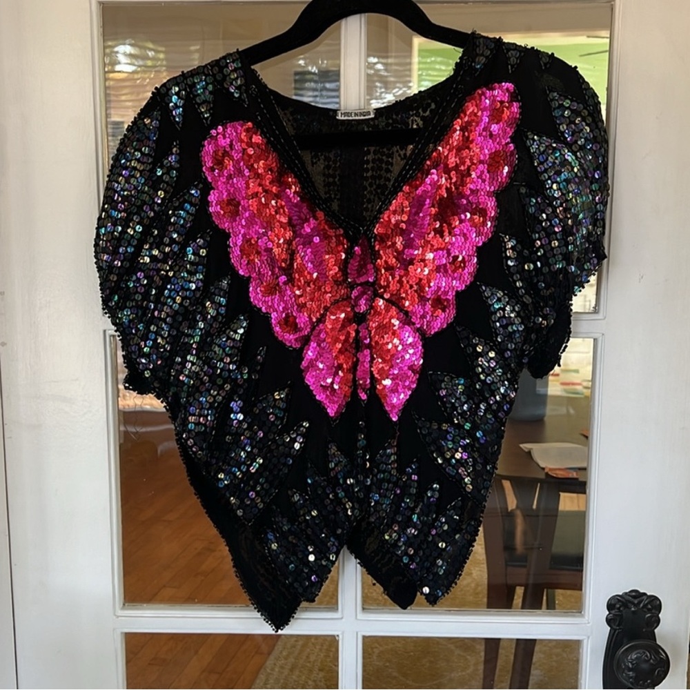 Vintage Sequin Butterfly Blouse